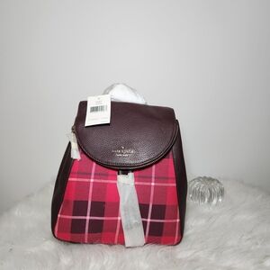 Kate Spade Maroon and Pink Checkered Backpack